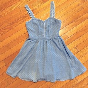 Dainty Denim polka dot F21 cut out dress! Size Small!